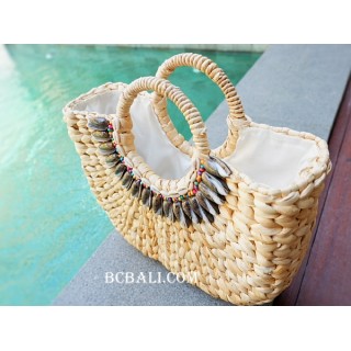 handbags sea grass natural with beads medium